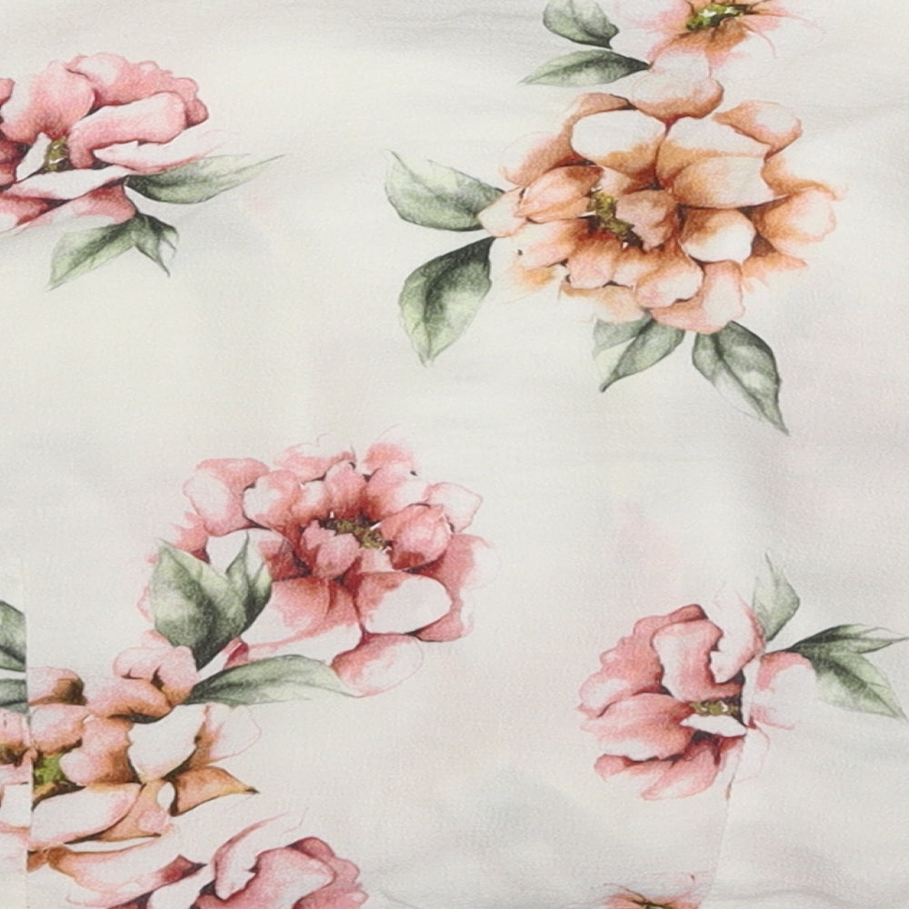 New Look Womens White Floral Cropped Blouse Size 8