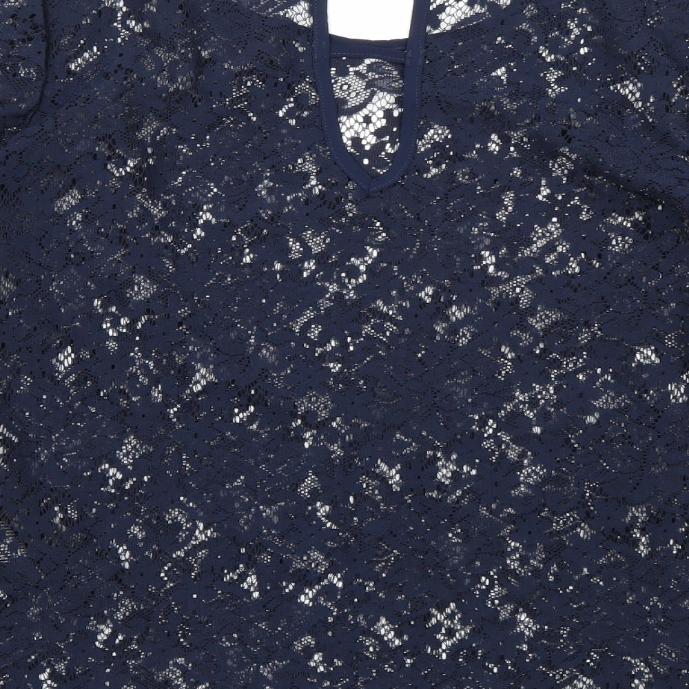 VERO MODA Womens Blue Floral Lace Basic Blouse Size M