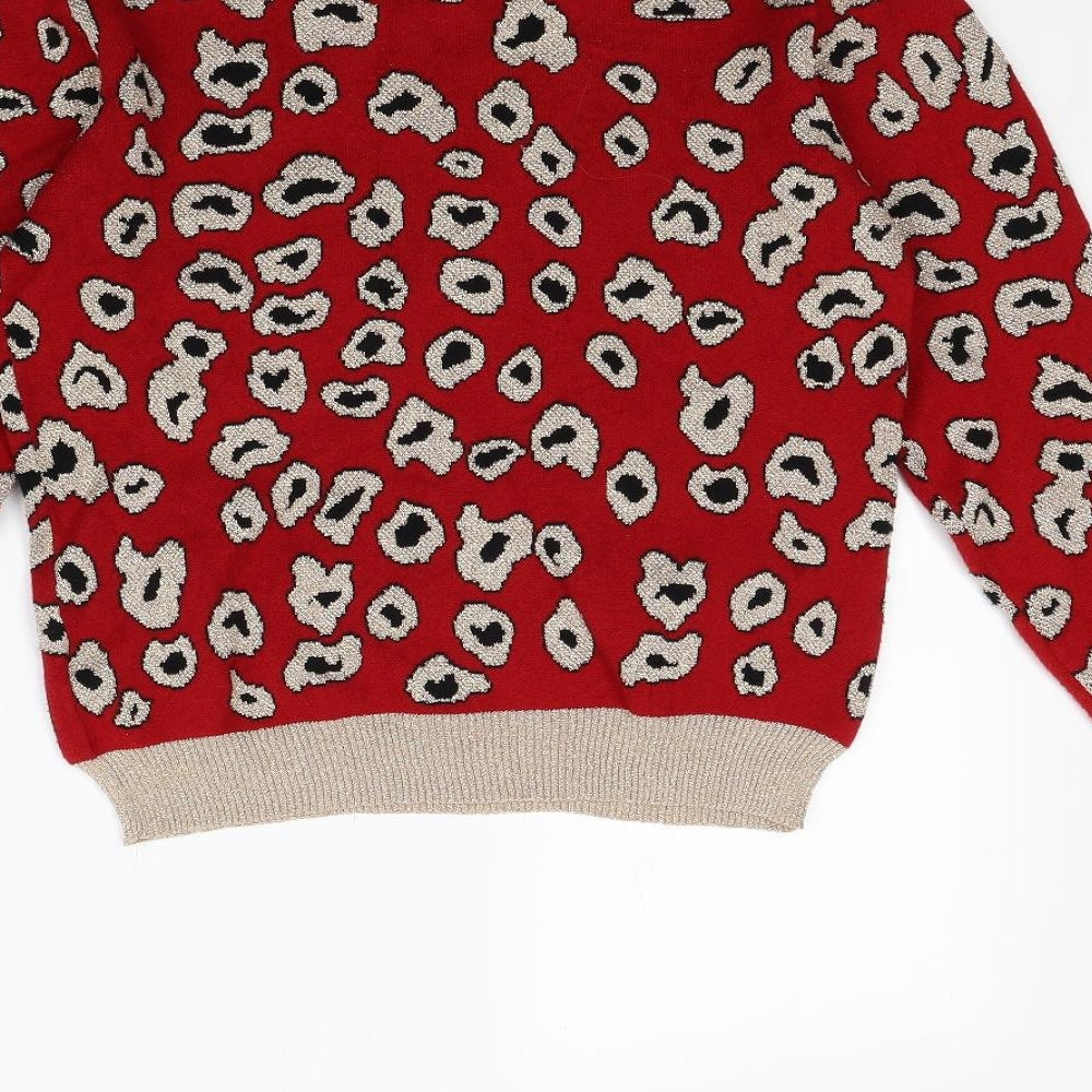 Cameo Rose Womens Red Animal Print Pullover Jumper Size M