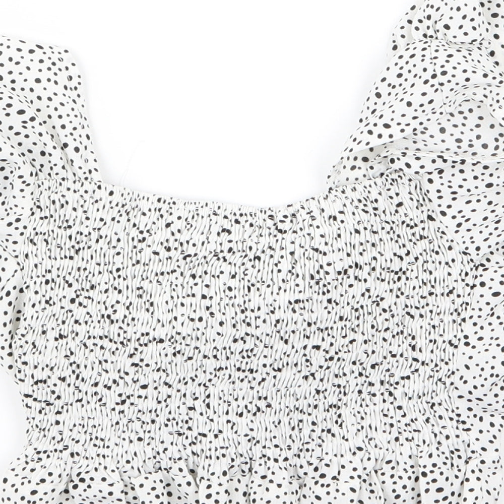 SheIn Womens White Polka Dot Basic T-Shirt Size S - crop
