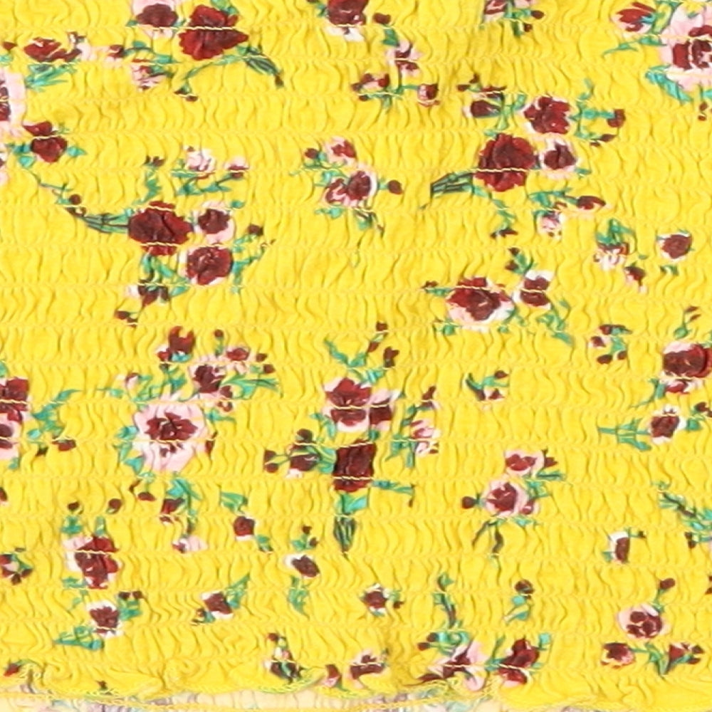 Primark Womens Yellow Floral Basic T-Shirt Size 8