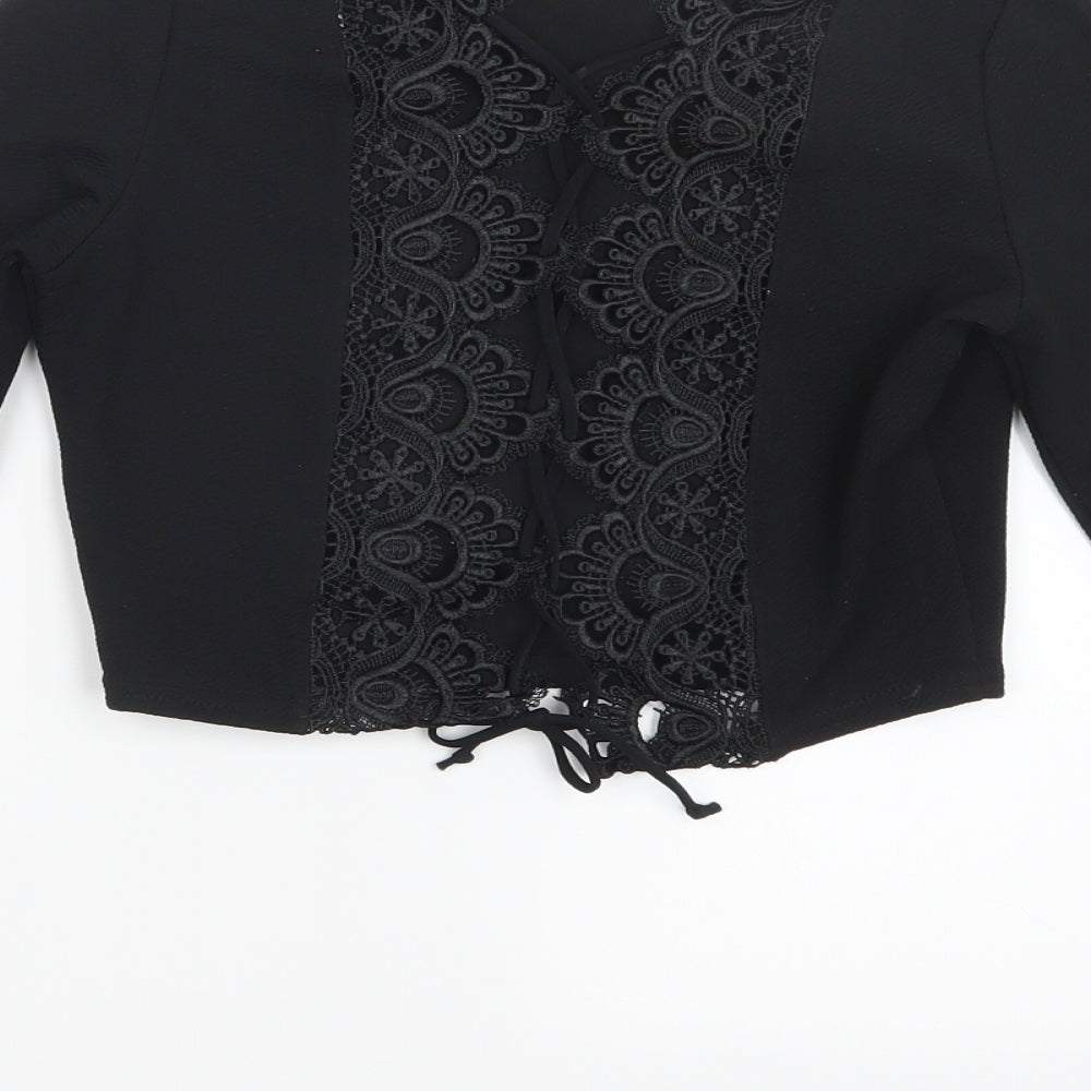 PRETTYLITTLETHING Womens Black Cropped T-Shirt Size 6