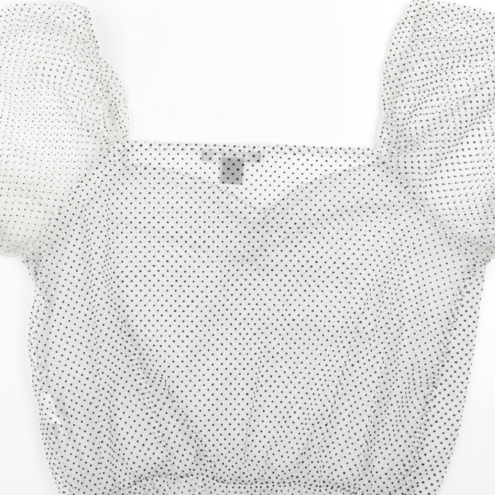 Primark Girls White Polka Dot Basic T-Shirt Size S