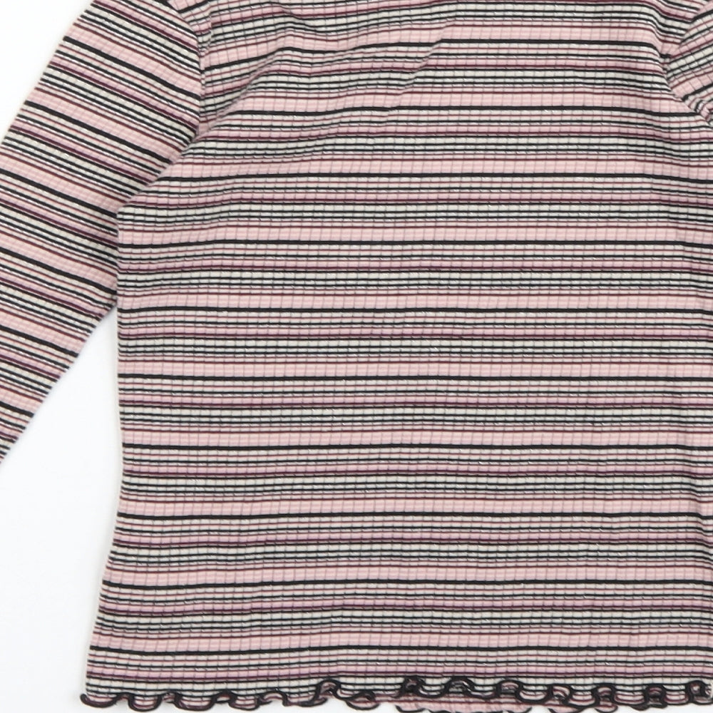 NEXT Girls Pink Striped Basic T-Shirt Size 7 Years