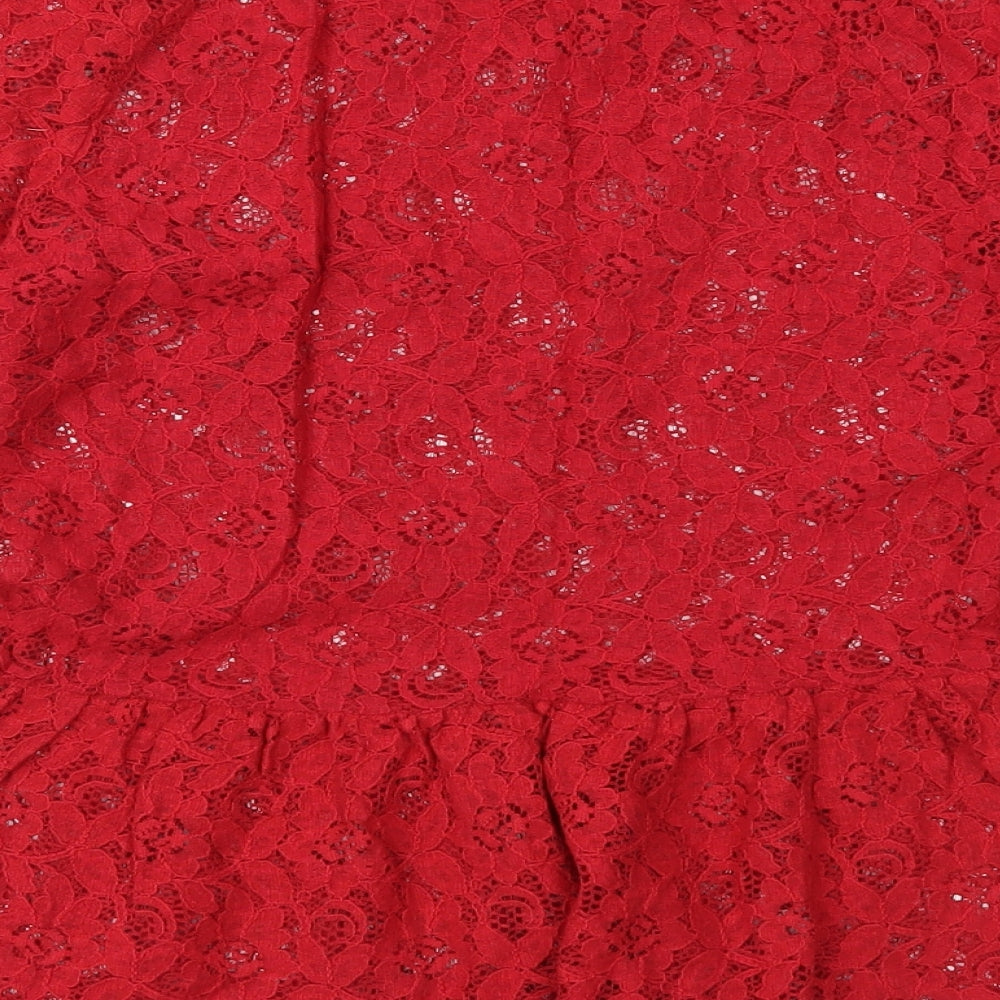 NET Womens Red Lace Basic Blouse Size 8