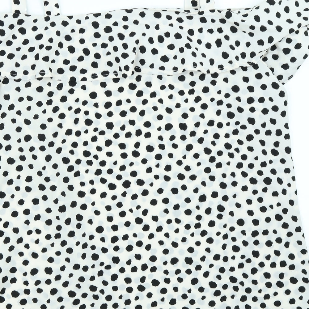 Studio Womens White Polka Dot Basic Blouse Size 14