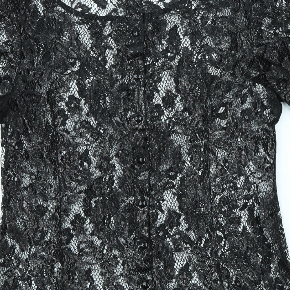 Linea Womens Black Floral Basic T-Shirt Size 8