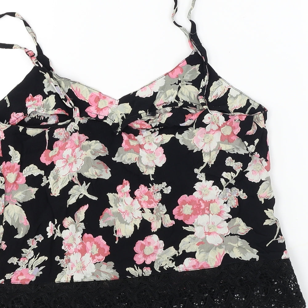 Topshop Womens Black Floral Cropped T-Shirt Size 6