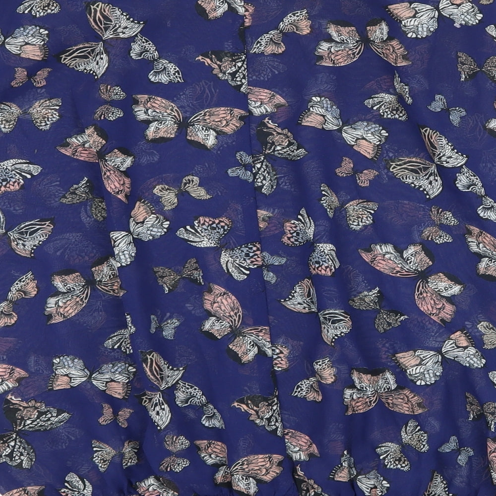 F&G Womens Blue Geometric Chiffon Basic Blouse Size 6 - Butterflies