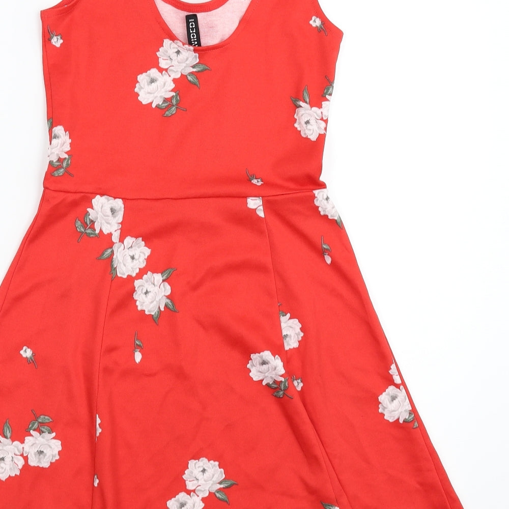 Divided Womens Red Floral Mini Size 8