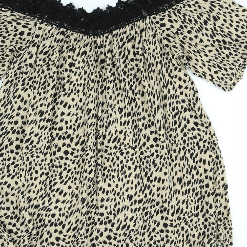 pep & Co Womens Brown Animal Print Basic Blouse Size 8
