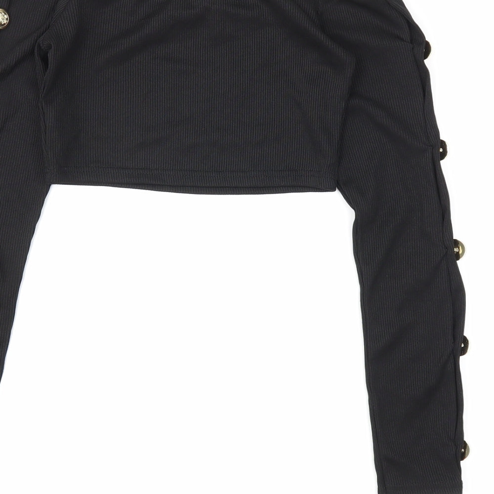 PRETTYLITTLETHING Womens Black Cropped Blouse Size 4