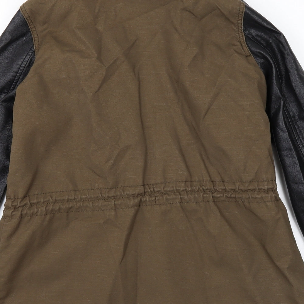 H&M Womens Green Jacket Size 8 - Leather look sleeves