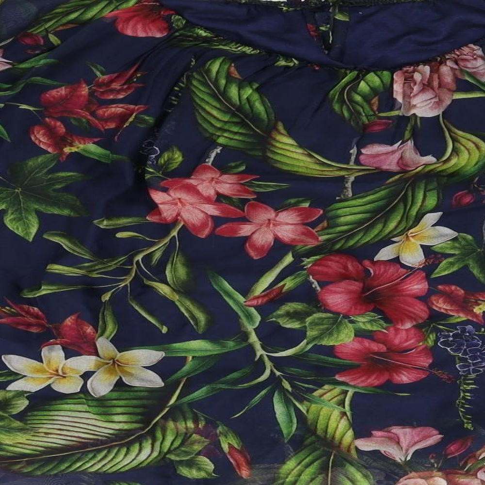 Preworn Womens Blue Floral Basic Blouse Size M