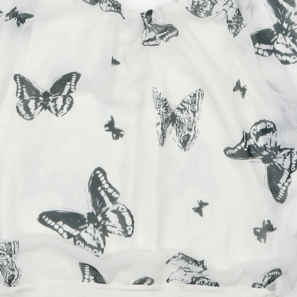 Juliet Womens White Basic Blouse Size L - Butterflies