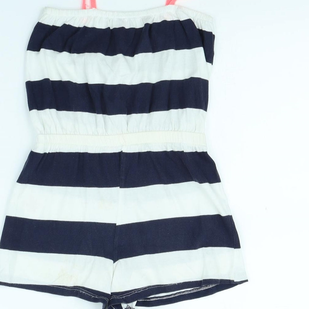 Miss Evie Girls White Striped Playsuit One-Piece Size 7 Years