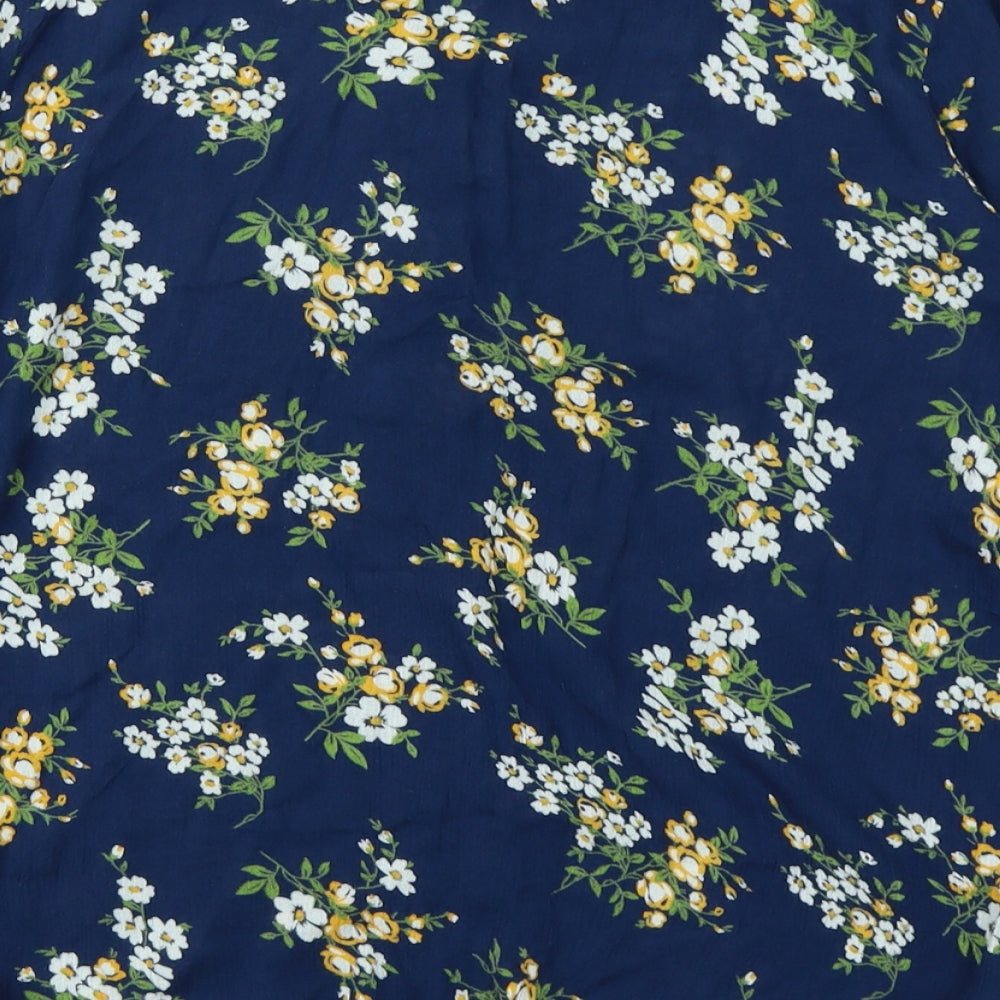 fig Womens Blue Floral Basic Blouse Size S