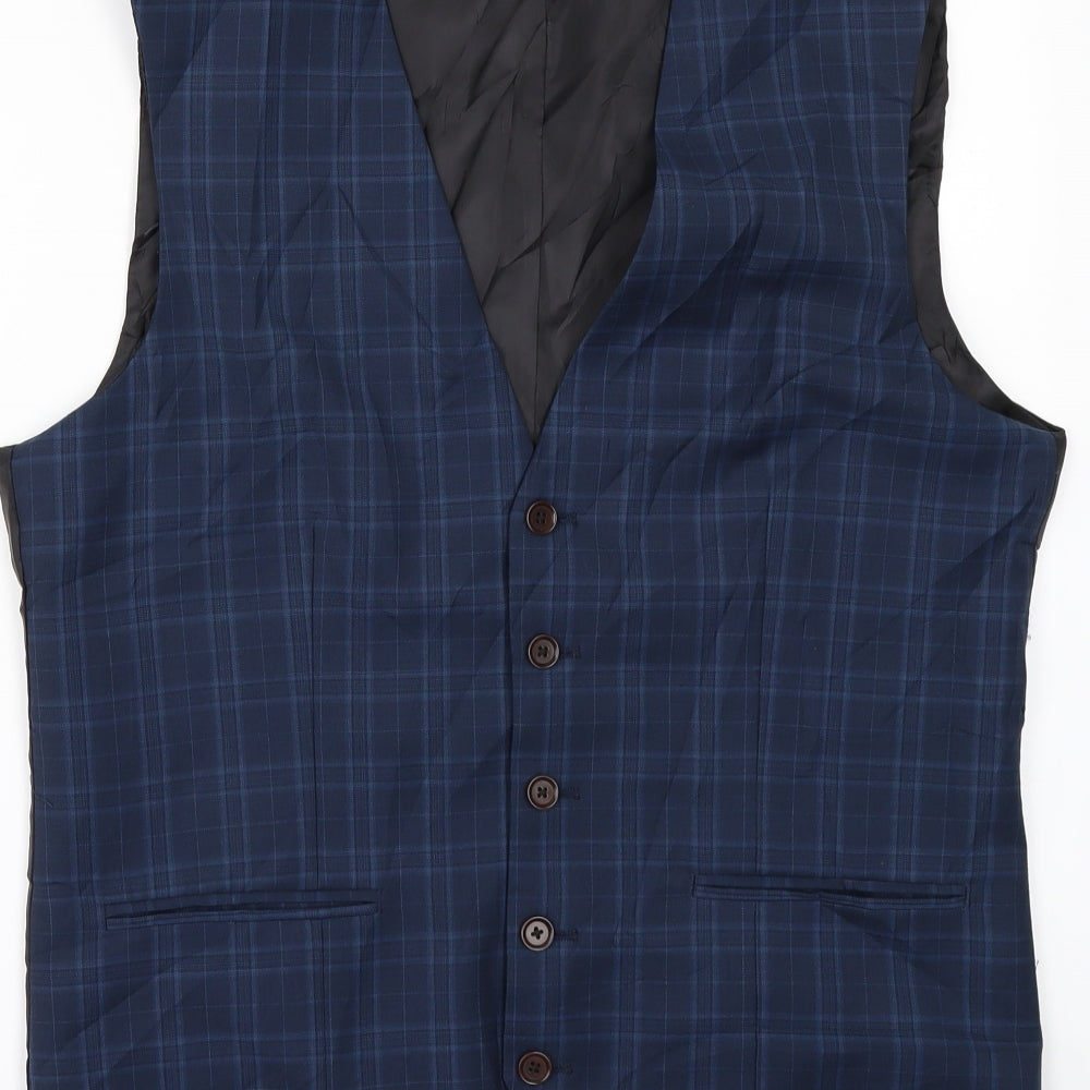 Preworn Mens Blue Check Jacket Suit Waistcoat Size 36
