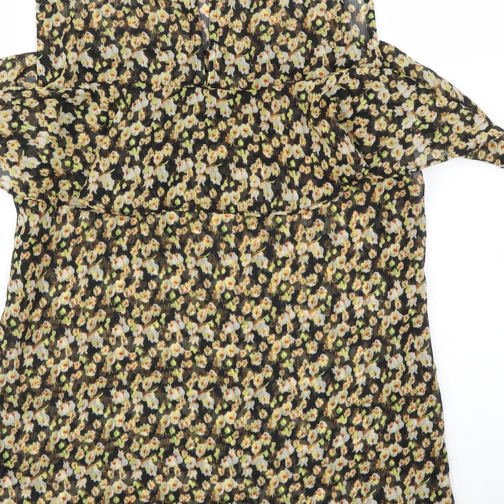 F&F Womens Black Floral Basic T-Shirt Size 10