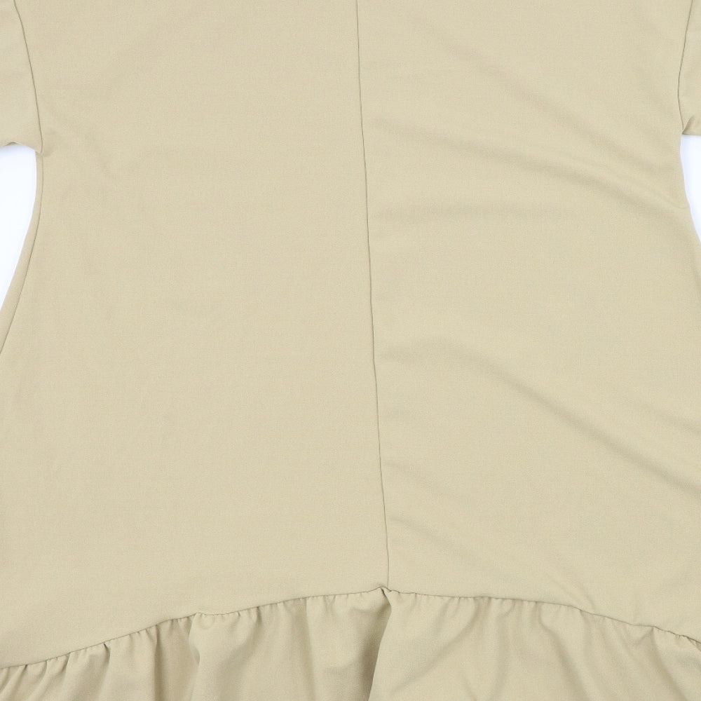 Boohoo Womens Beige Houndstooth Fit & Flare Size 10 - Frill detail on bottom