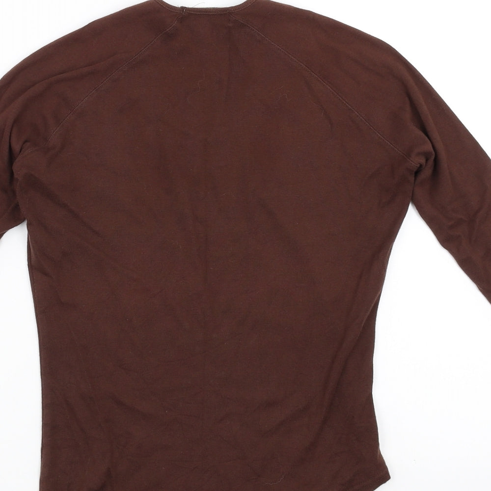 NICOLE FARHI Womens Brown Basic T-Shirt Size S - Asymmetric Hem