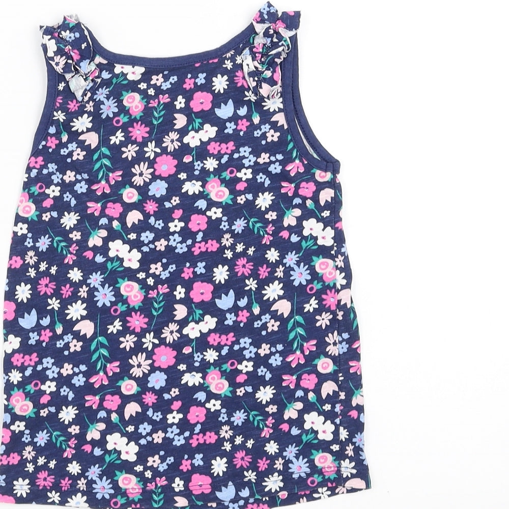 Matalan Girls Blue Floral Basic Tank Size 2-3 Years