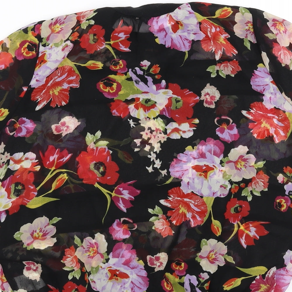 Primark Womens Black Floral Basic Blouse Size 6 - sheer