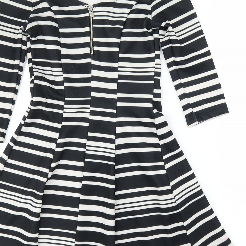 Stradivarius Womens Black Striped Fit & Flare Size S