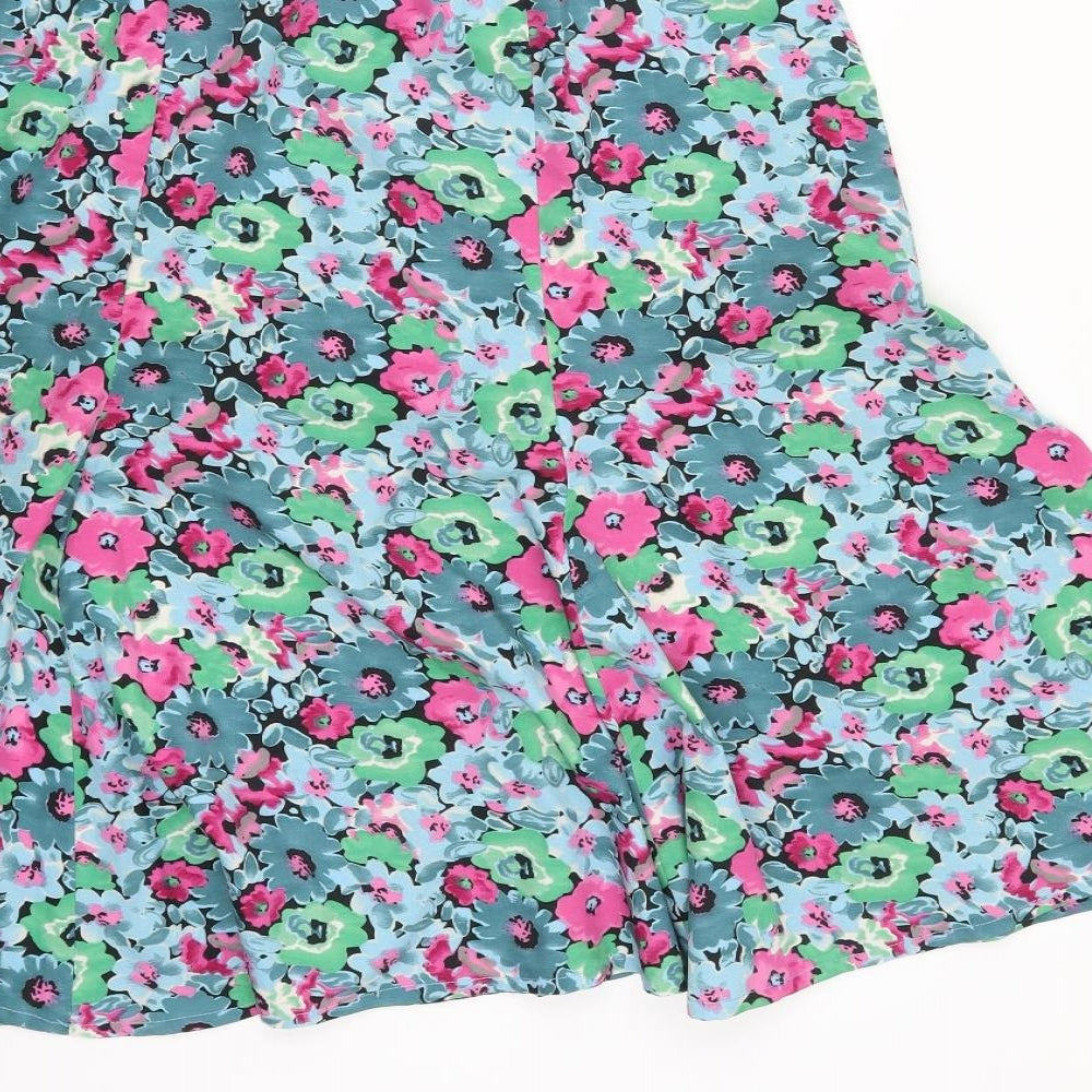 Preworn Womens Multicoloured Floral Swing Skirt Size 33 in - Blue Pink and Green Flowers