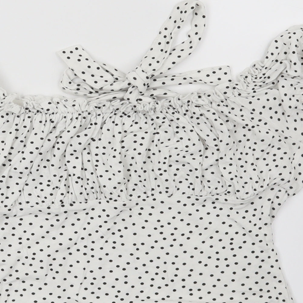 PRETTYLITTLETHING Womens White Polka Dot Basic Blouse Size 6