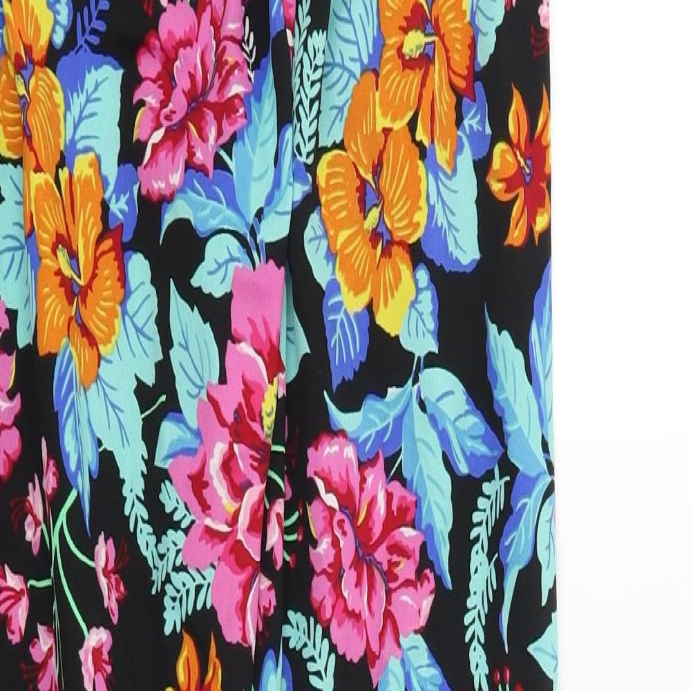 Preworn Womens Black Floral Trousers Size 8 L30 in