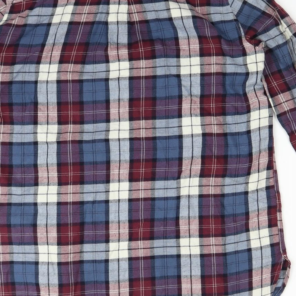 H&M Womens Blue Plaid Basic Button-Up Size 6 - longline