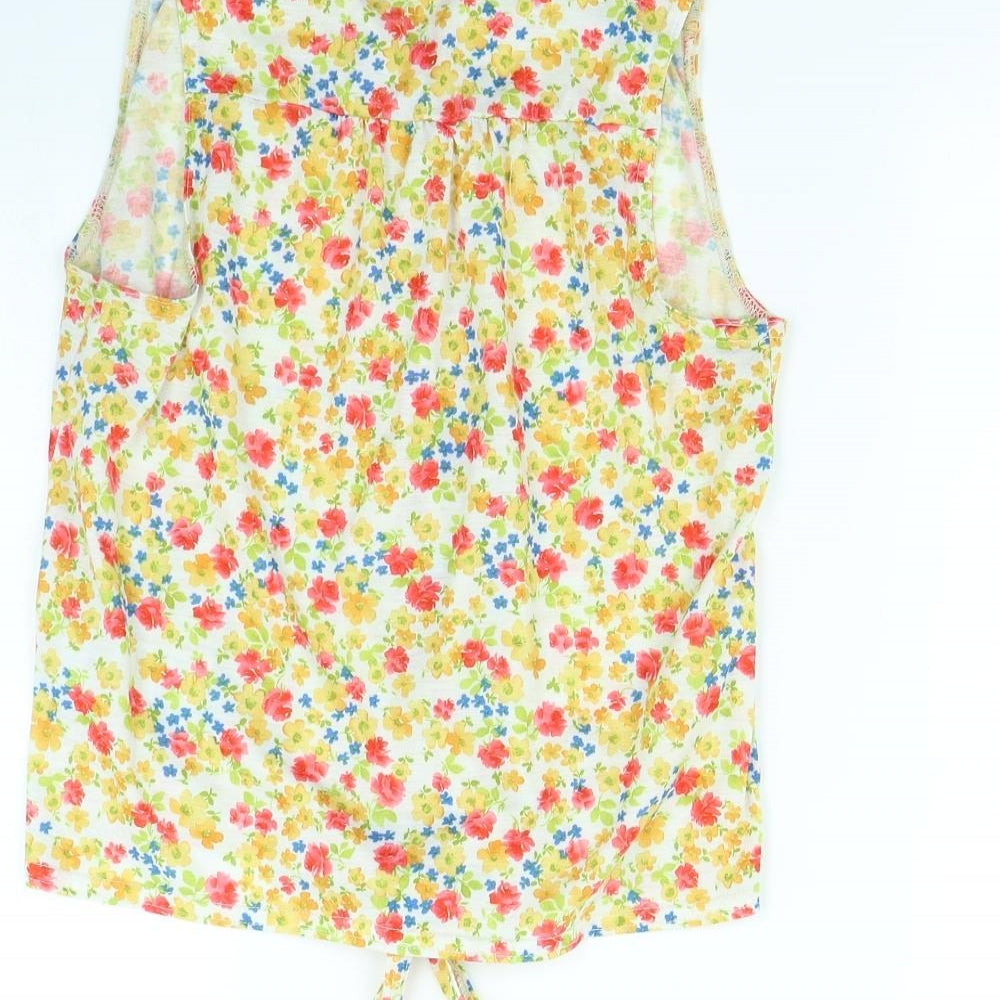 New Look Womens Yellow Floral Basic Button-Up Size 8