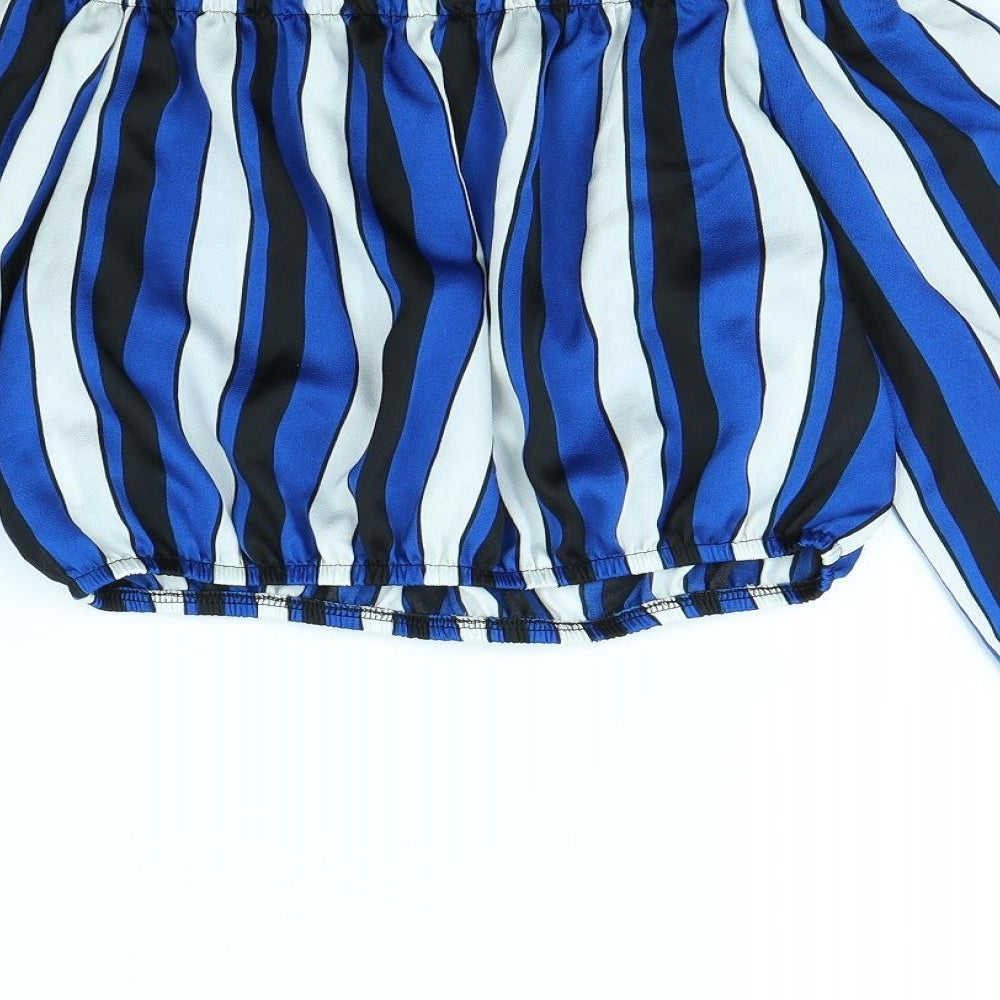 Ayanapa Womens Blue Striped Basic Blouse Size 12