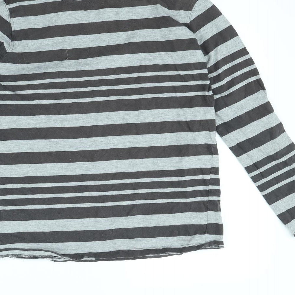 kiin Womens Grey Striped Basic T-Shirt Size 12