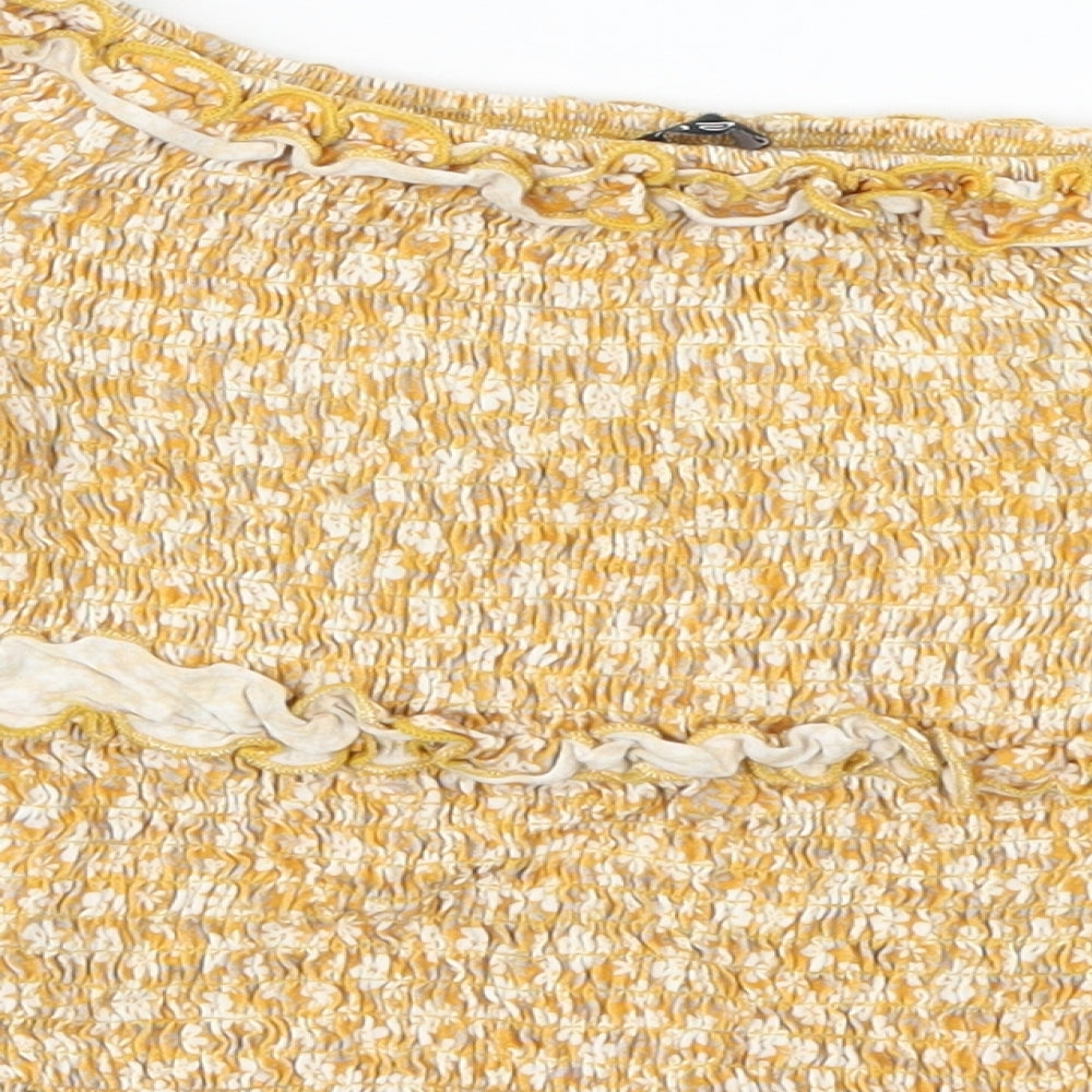 Select Womens Yellow Floral Cropped T-Shirt Size S