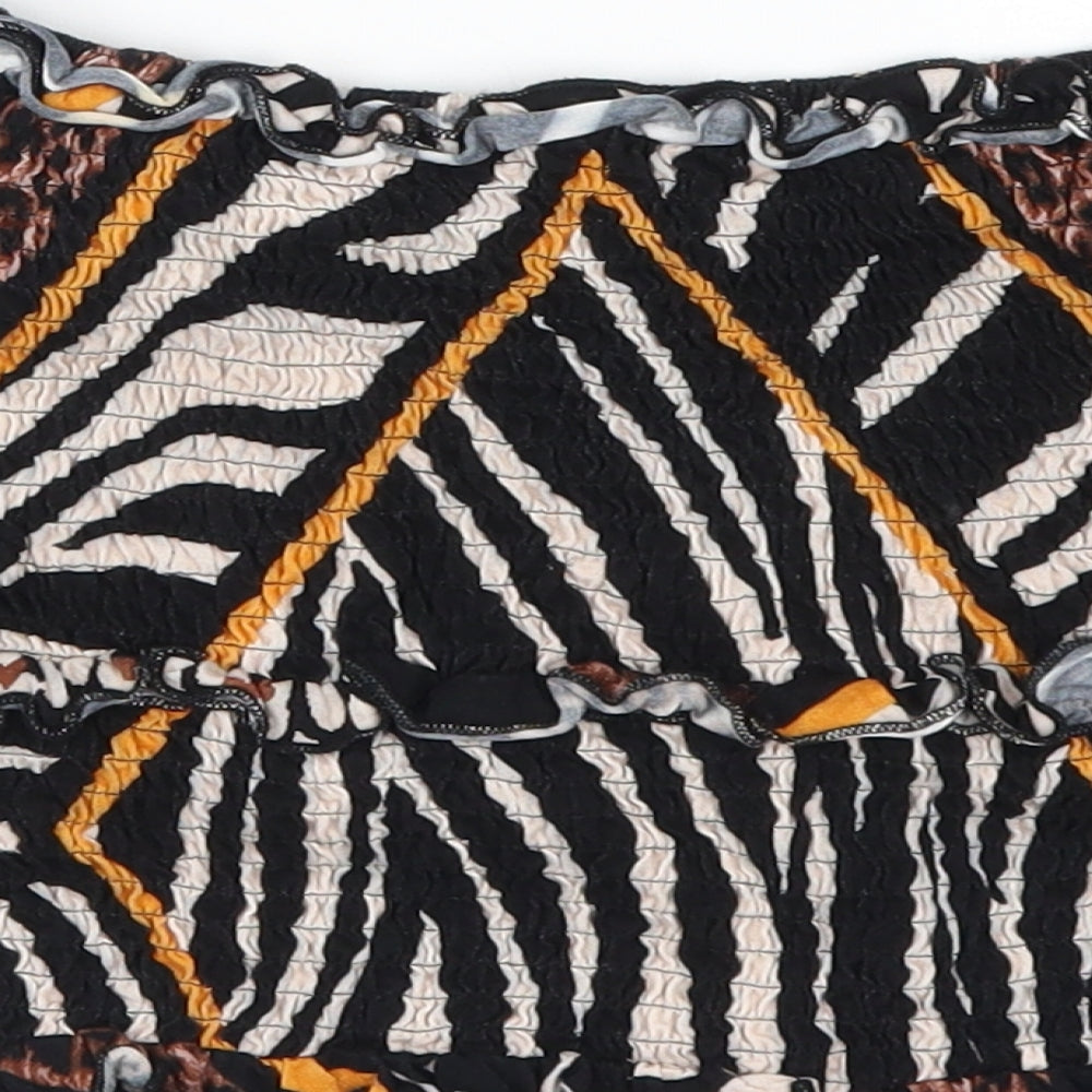 Select Womens Black Animal Print Cropped T-Shirt Size S