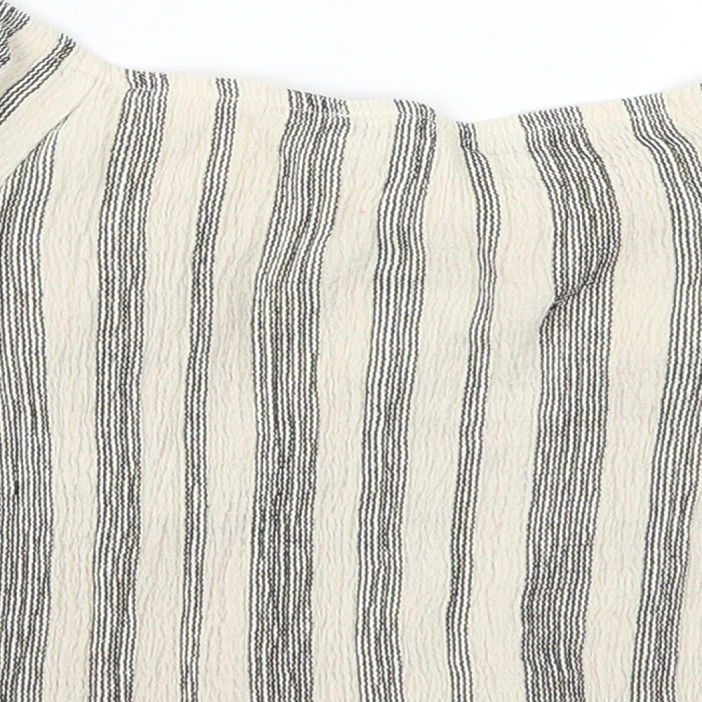 Select Womens Beige Striped Cropped T-Shirt Size S