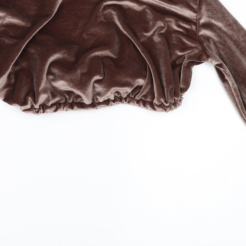 PRETTYLITTLETHING Womens Brown Cropped Blouse Size 6 - CROPPED