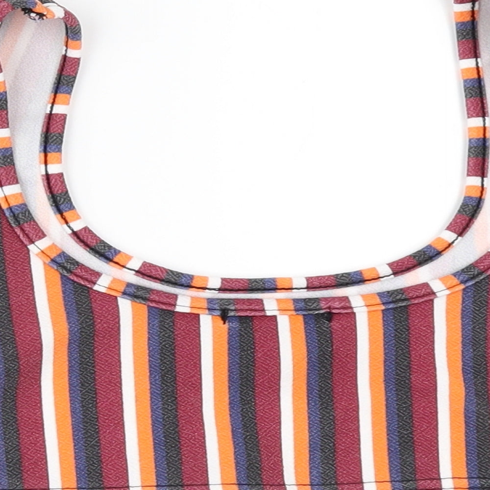 Boohoo Womens Multicoloured Striped Cropped T-Shirt Size 6