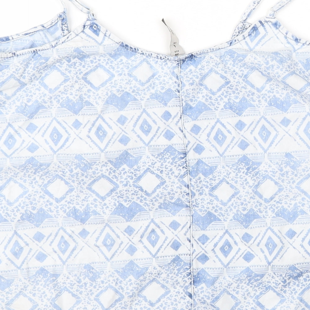Denim & Co. Womens Blue Geometric Basic Blouse Size 10