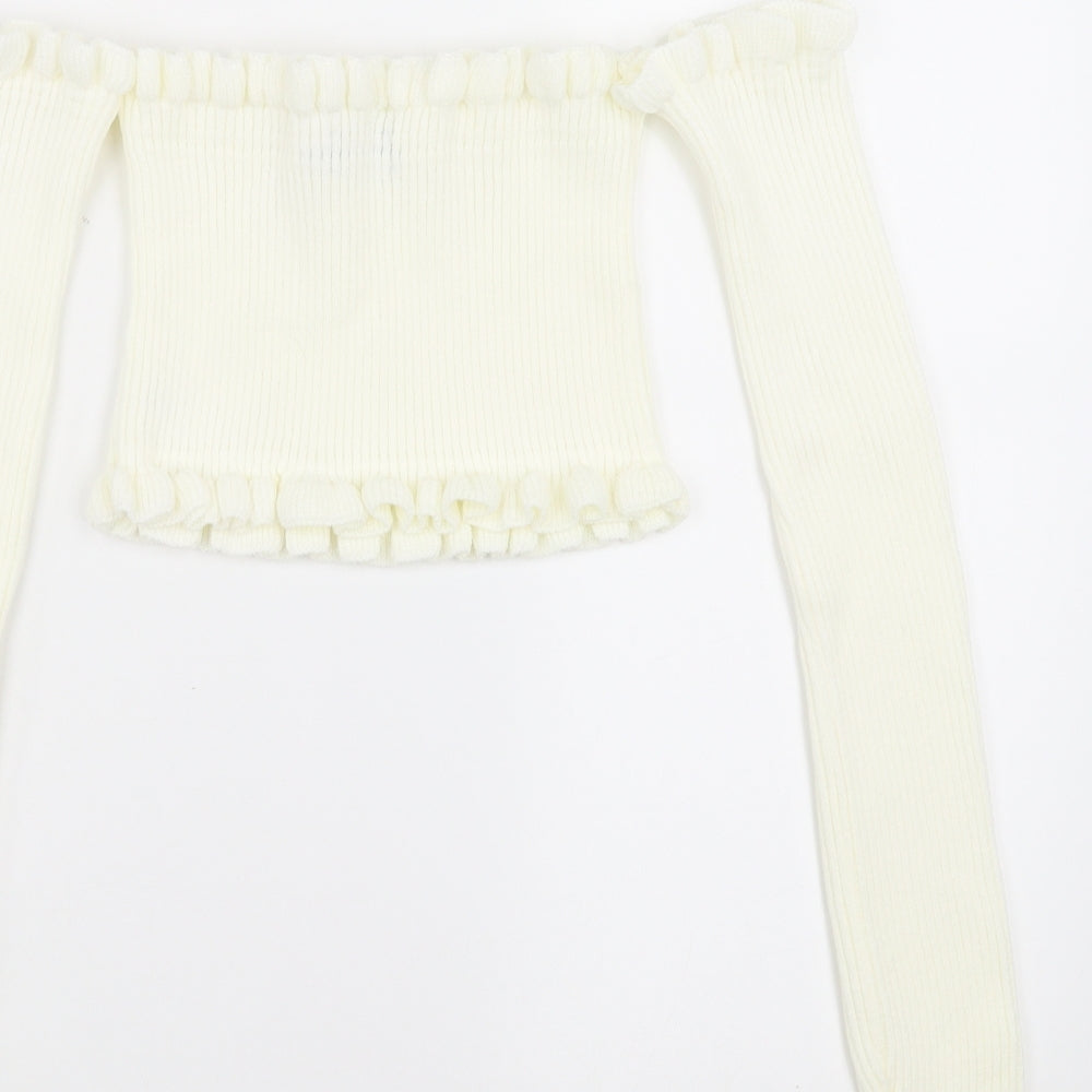 PRETTYLITTLETHING Womens Ivory Pullover Jumper Size 8 - cropped off the shoulder