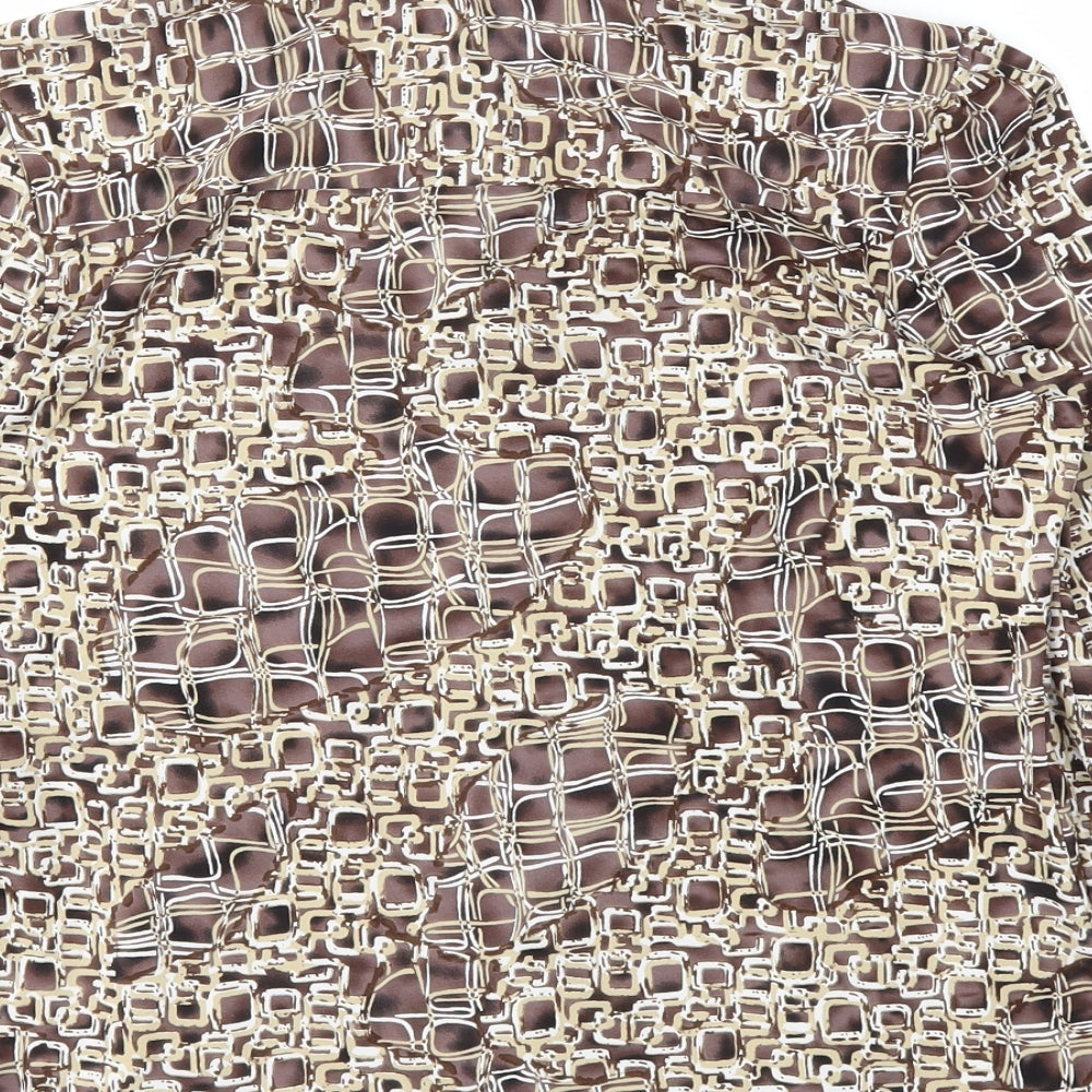 ESSETIALS Womens Brown Animal Print Basic Button-Up Size M