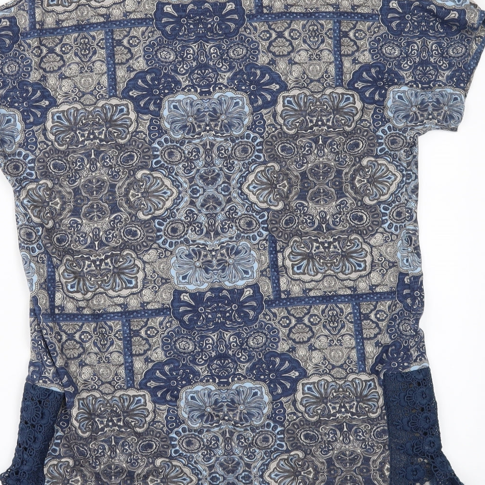 NEXT Womens Blue Geometric Basic T-Shirt Size 6 - COLD SHOULDER