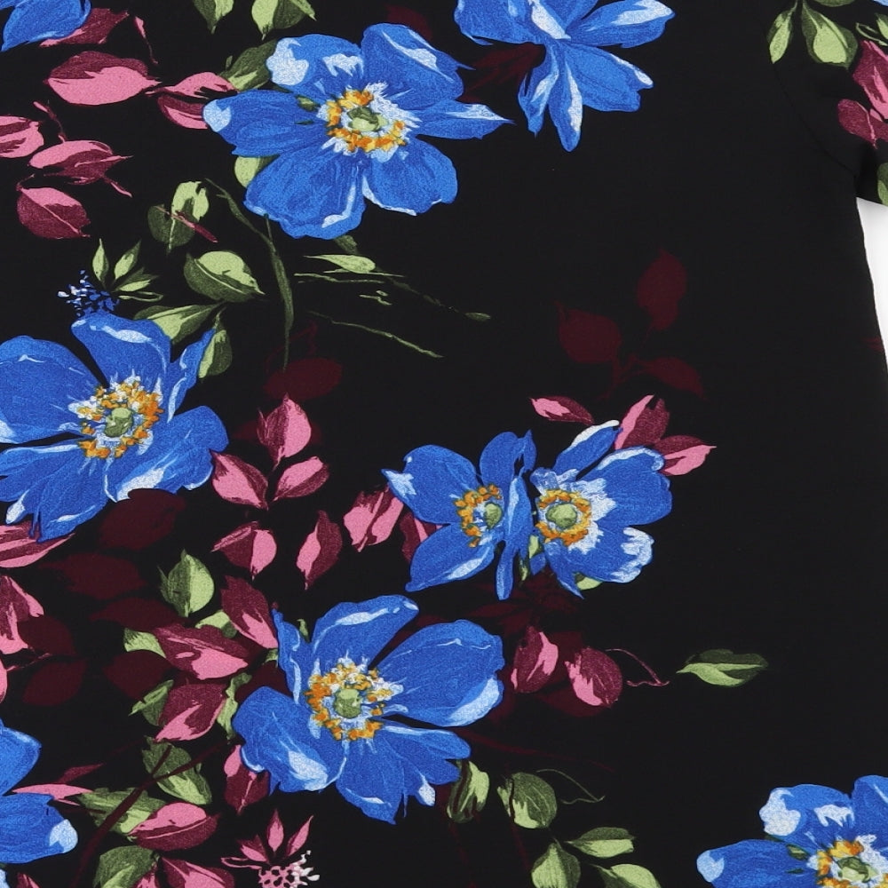 Villa Womens Black Floral Tunic Blouse Size 6