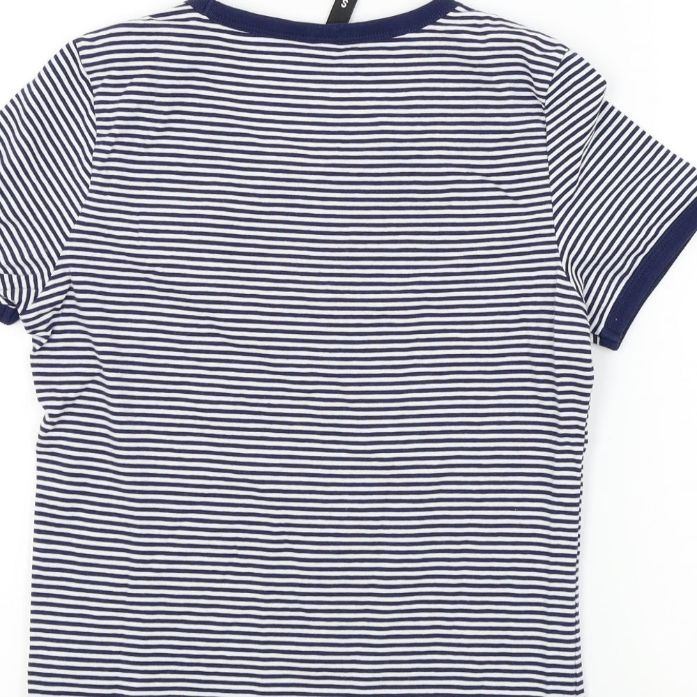 Divided Womens Blue Striped Basic T-Shirt Size S