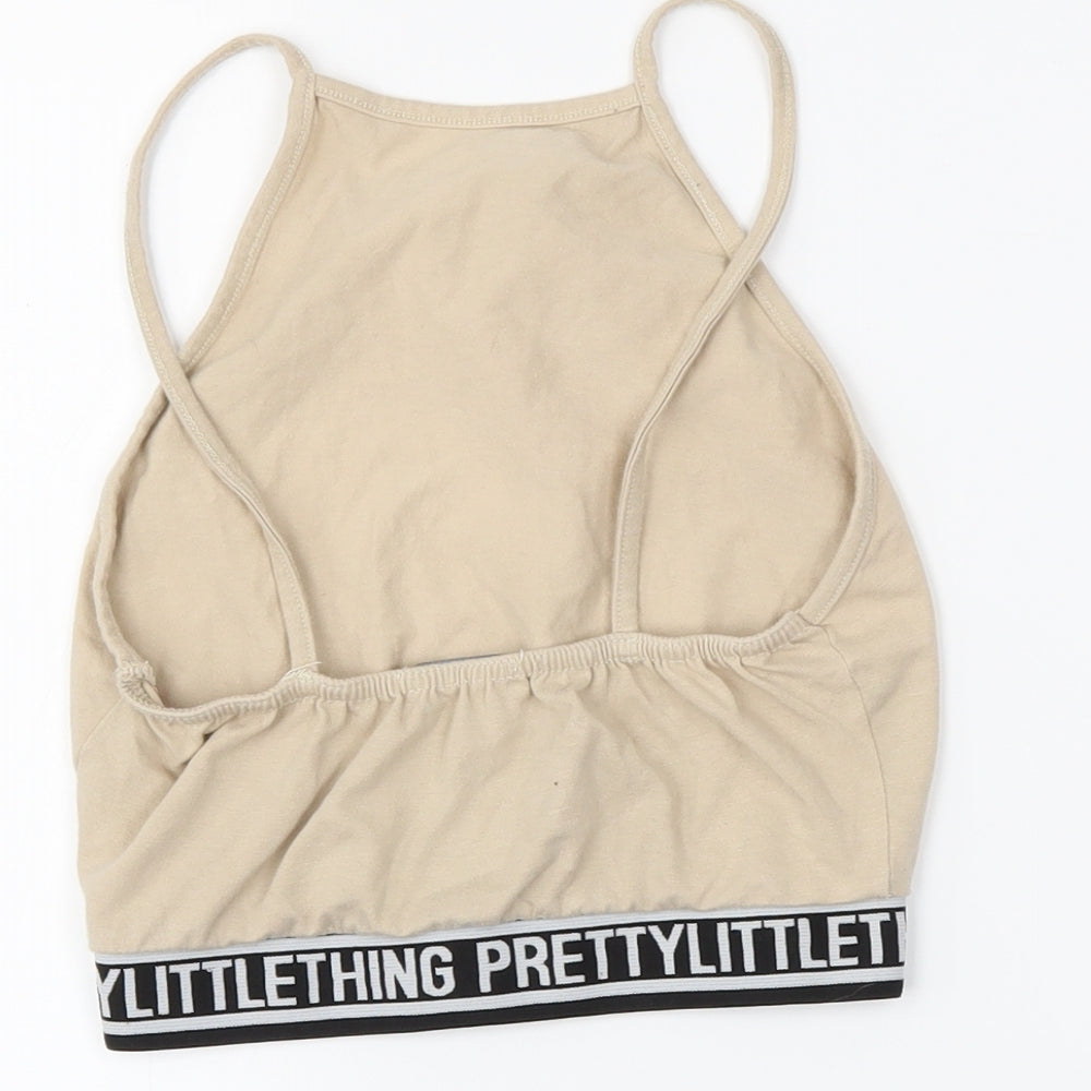PRETTYLITTLETHING Womens Beige Cropped T-Shirt Size 6