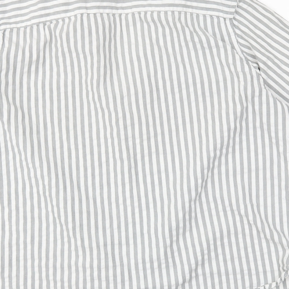 M&S Mens Grey Striped Button-Up Size XL