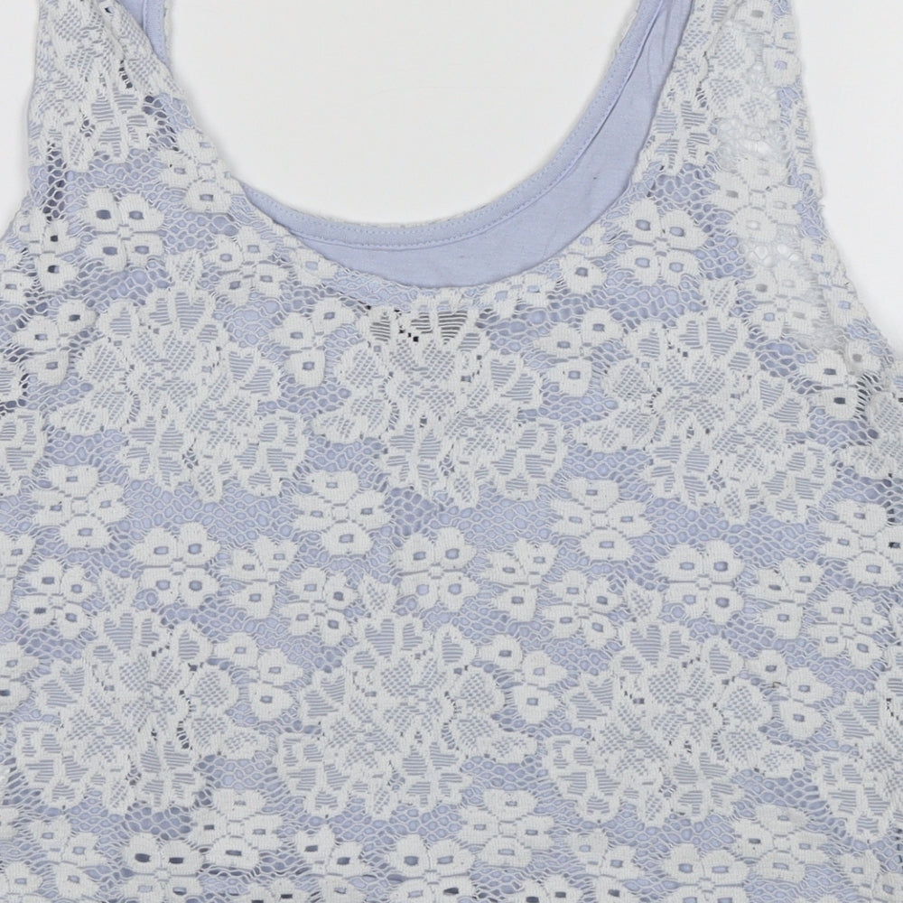 Topshop Womens Blue Floral Cropped Tank Size 8