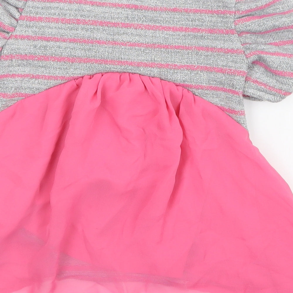 Little Lass Girls Grey Striped Basic T-Shirt Size 2 Years